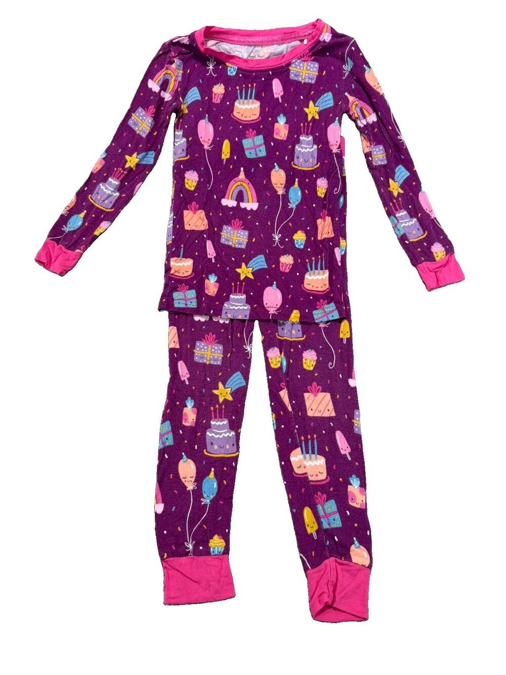 Little Sleepies Kids Purple Birthday Print Long-Sleeve Pajama Set 3T
